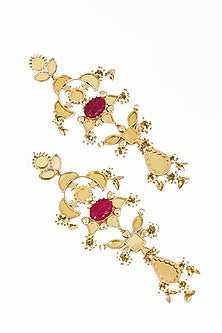 Gold Plated Faux Pearl & Mirror Work Dangler Earrings
