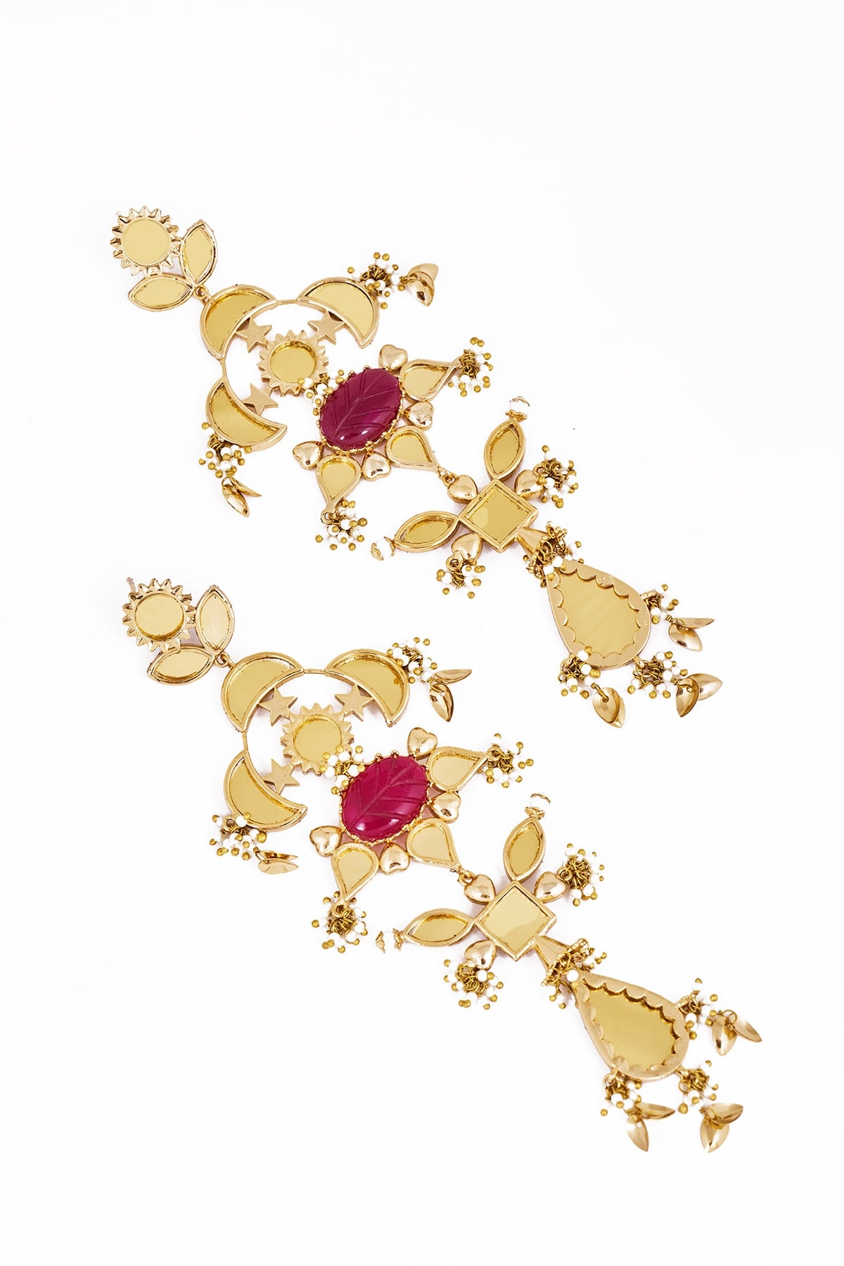 Gold Plated Faux Pearl & Mirror Work Dangler Earrings