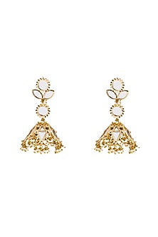 Gold Plated Faux Pearl & Mirror Work Jhumka Earrings