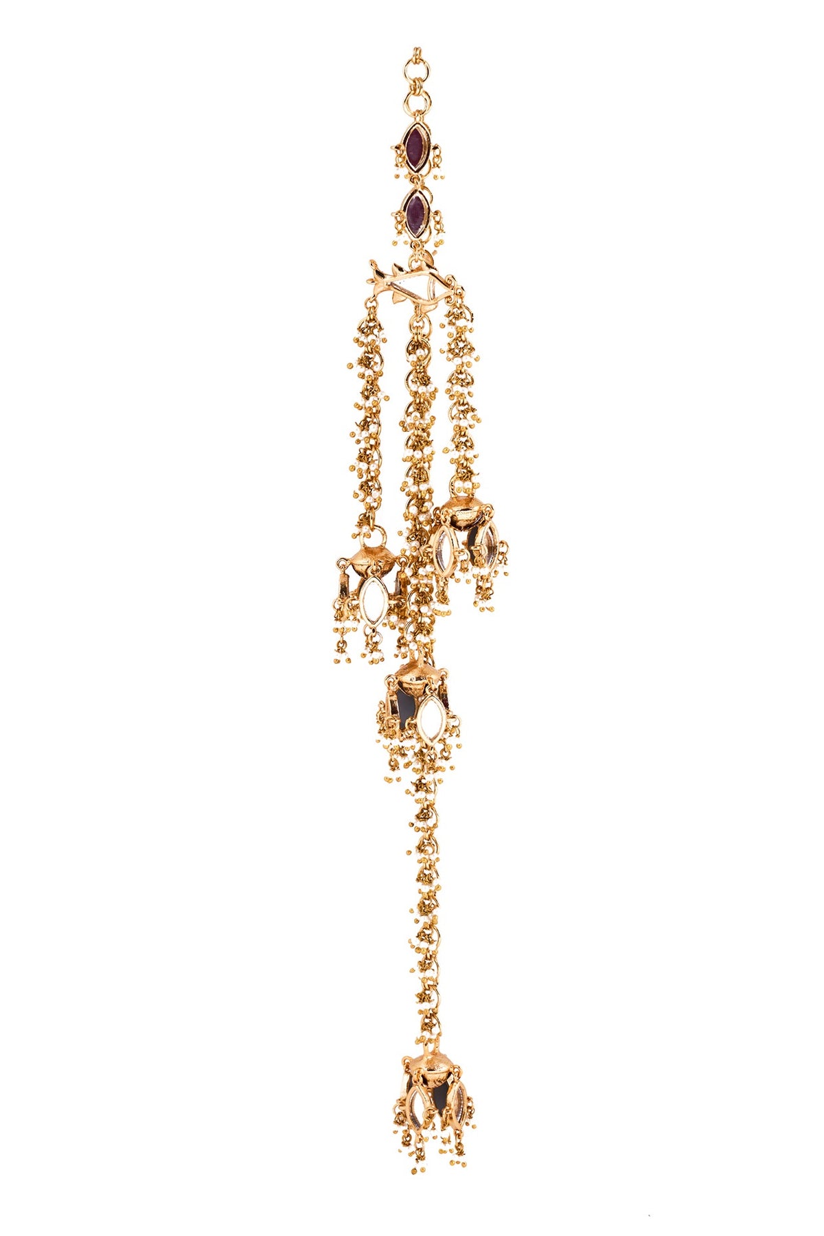 Gold Plated Faux Pearl & Mirror Work Jhumka Earrings