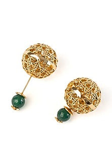 Antique Gold Plated Green Onyx Dangler Earrings