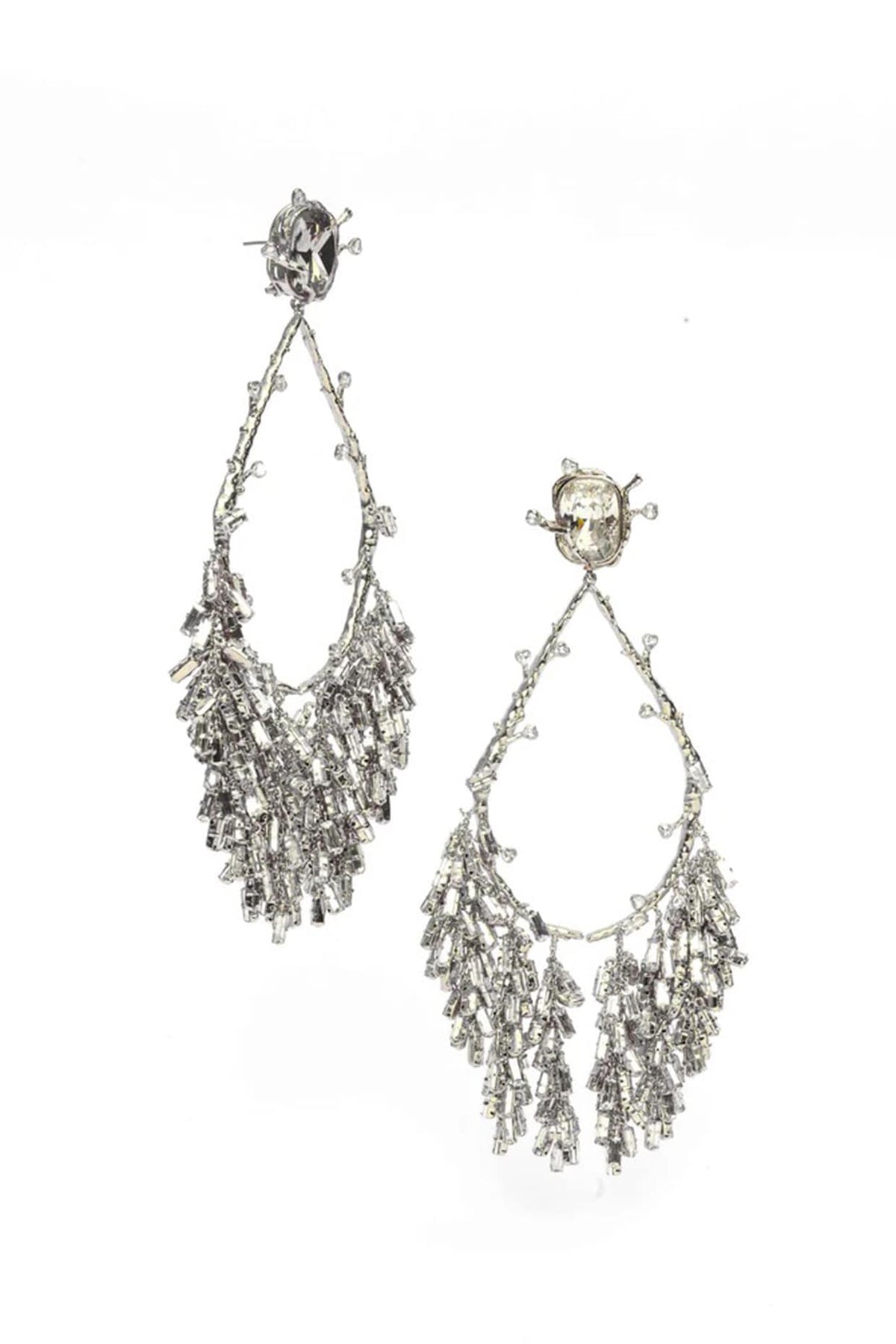 Silver Finish Chaton Stone & Cubic Zirconia Dangler Earrings