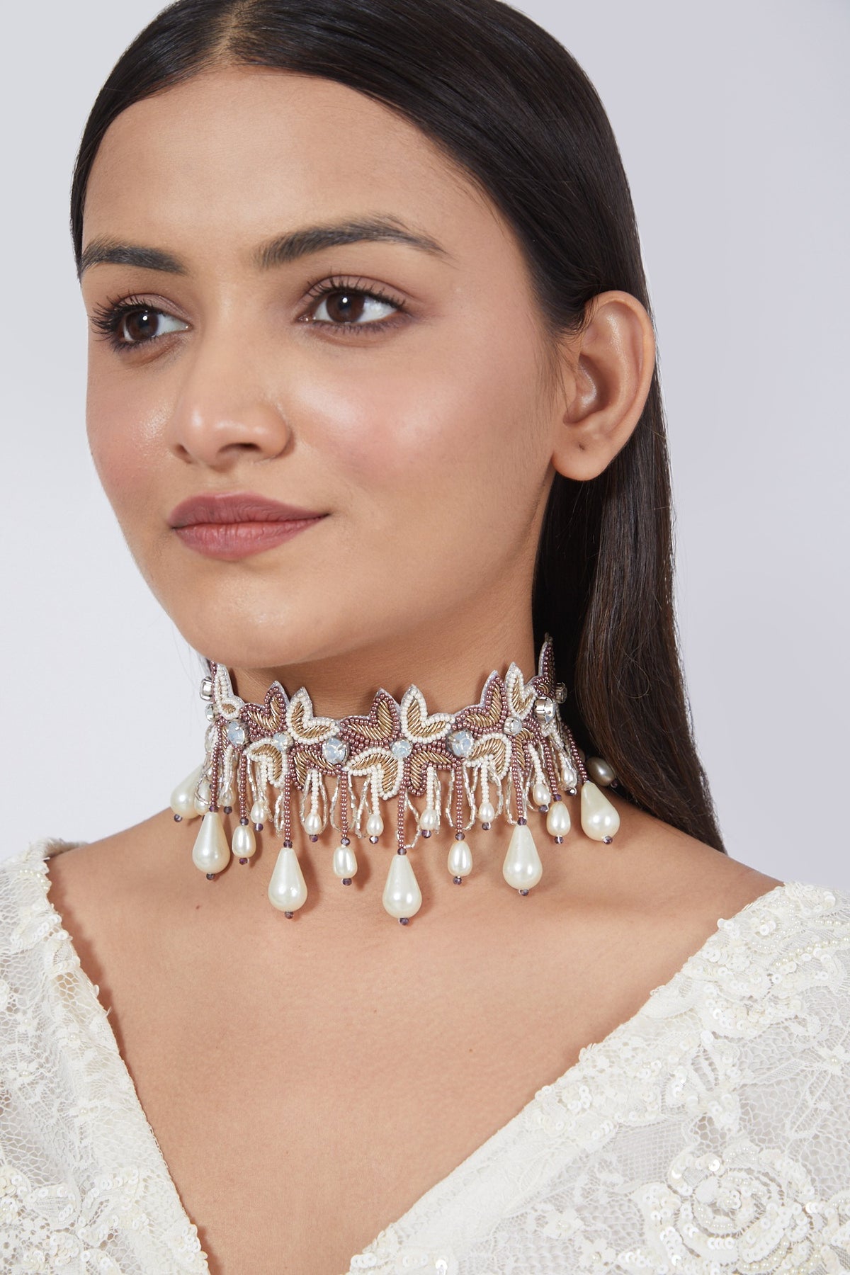 White Floral Hand Embroidered Choker