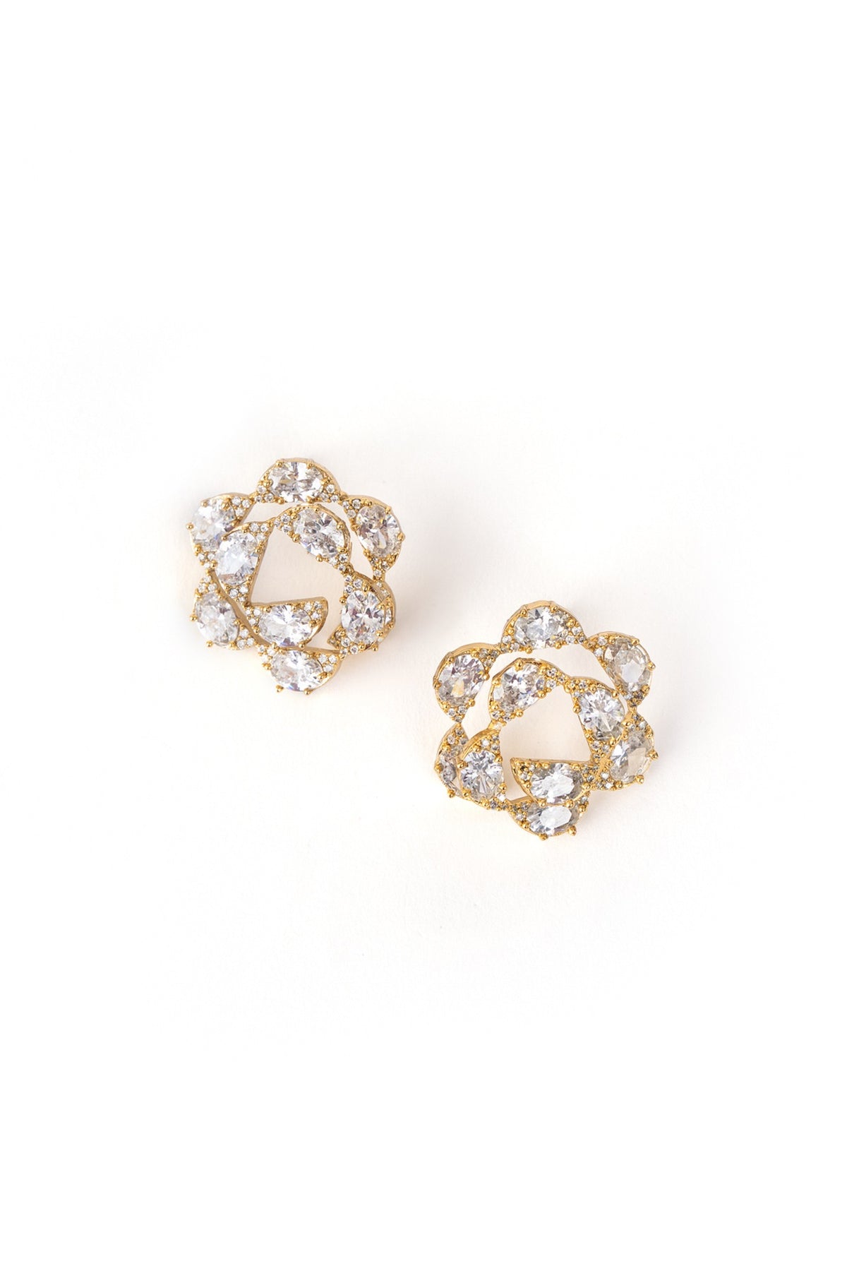 Gold Finish Cubic Zirconia Firework Scallop Stud Earrings