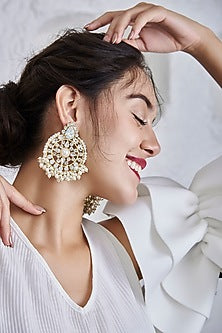 White Embroidered Earrings