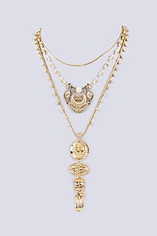 Antique Gold Plated Faux Pearl & Motif Pendant