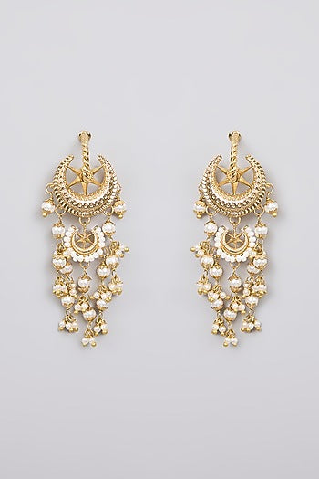 Antique Gold Plated Faux Pearl & Motif Mini Dangler Earrings