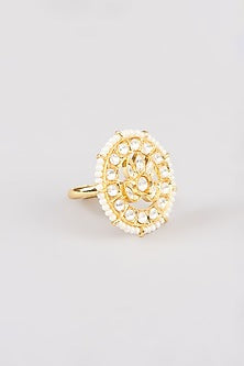 Gold Finish Kundan Polki Ring