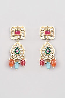 Gold Finish Multi-Colored Kundan Polki & Semi-Precious Beaded Choker Necklace Set