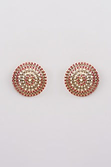 Gold Finish Red Jadau Kundan Polki Stud Earrings