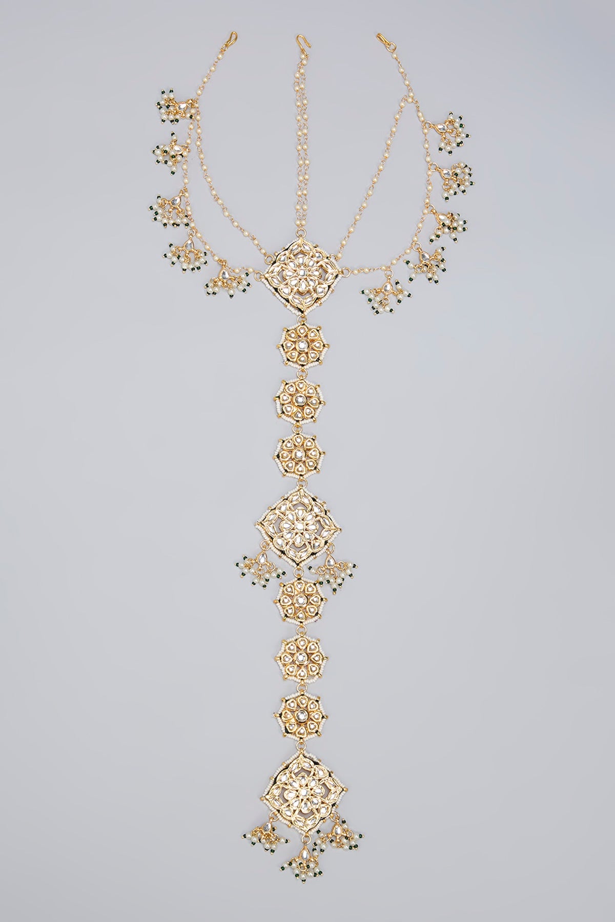 Gold Finish Kundan Polki Hair Braid Accessory