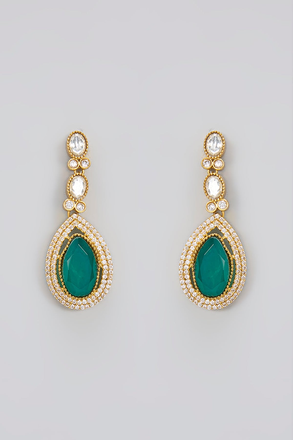 Gold Finish Kundan Polki & Green Doublet Stone Handcrafted Necklace Set