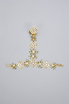 Gold Finish Kundan Polki & Pearl Handcrafted Haathphool (Set Of 2)