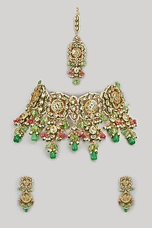 Gold Finish Kundan Polki Choker Necklace Set