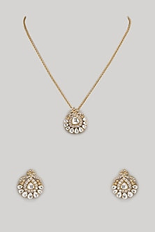 Gold Finish Kundan Polki Long Necklace Set