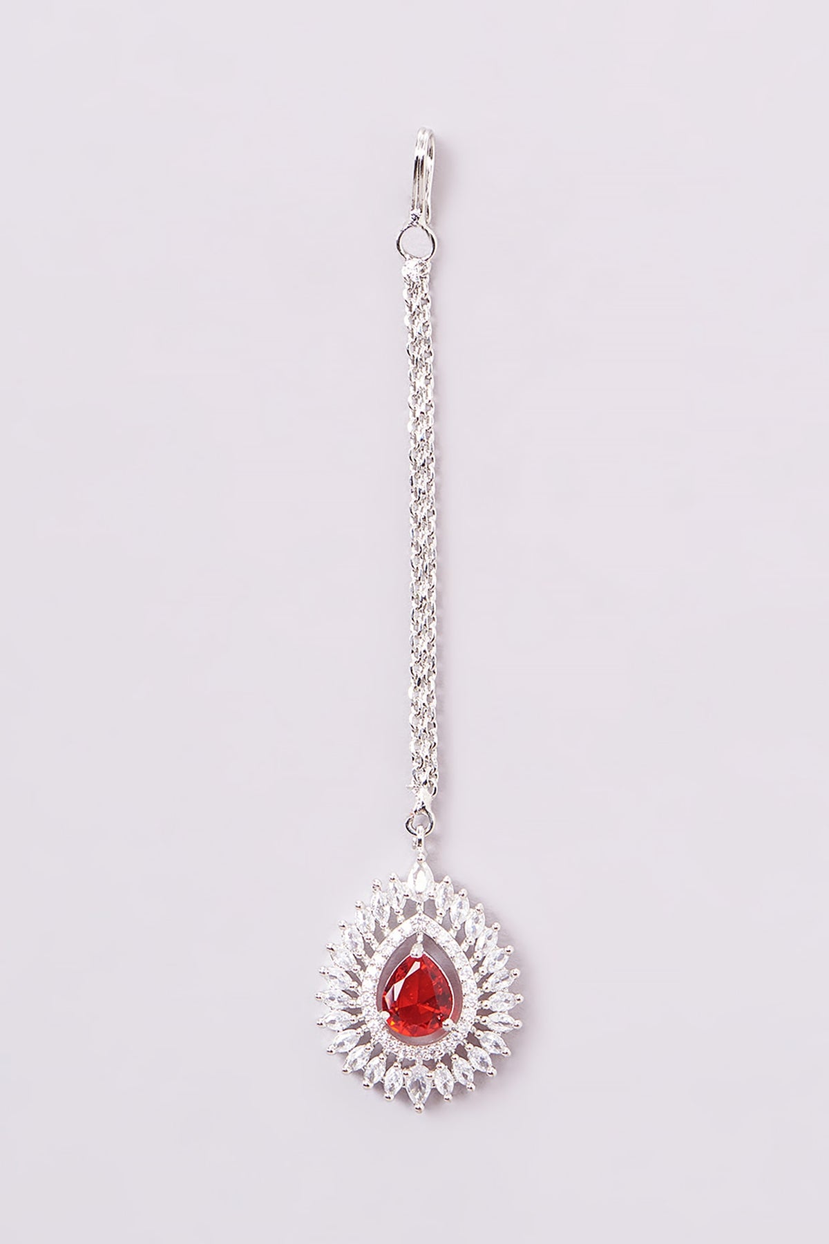 White Finish Zircon & Ruby Necklace Set