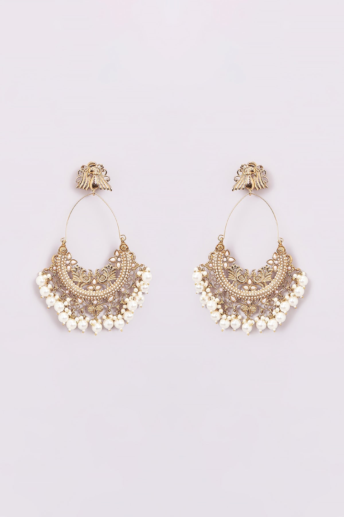 Gold Finish Pearl Chandbali Earrings