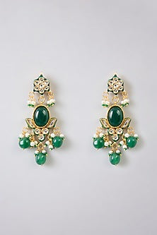 Gold Finish Kundan Polki & Green Stone Choker Necklace Set