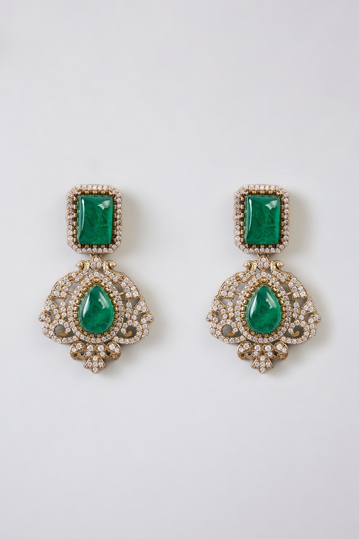 Gold Finish Kundan Polki & Green Stone Choker Necklace Set