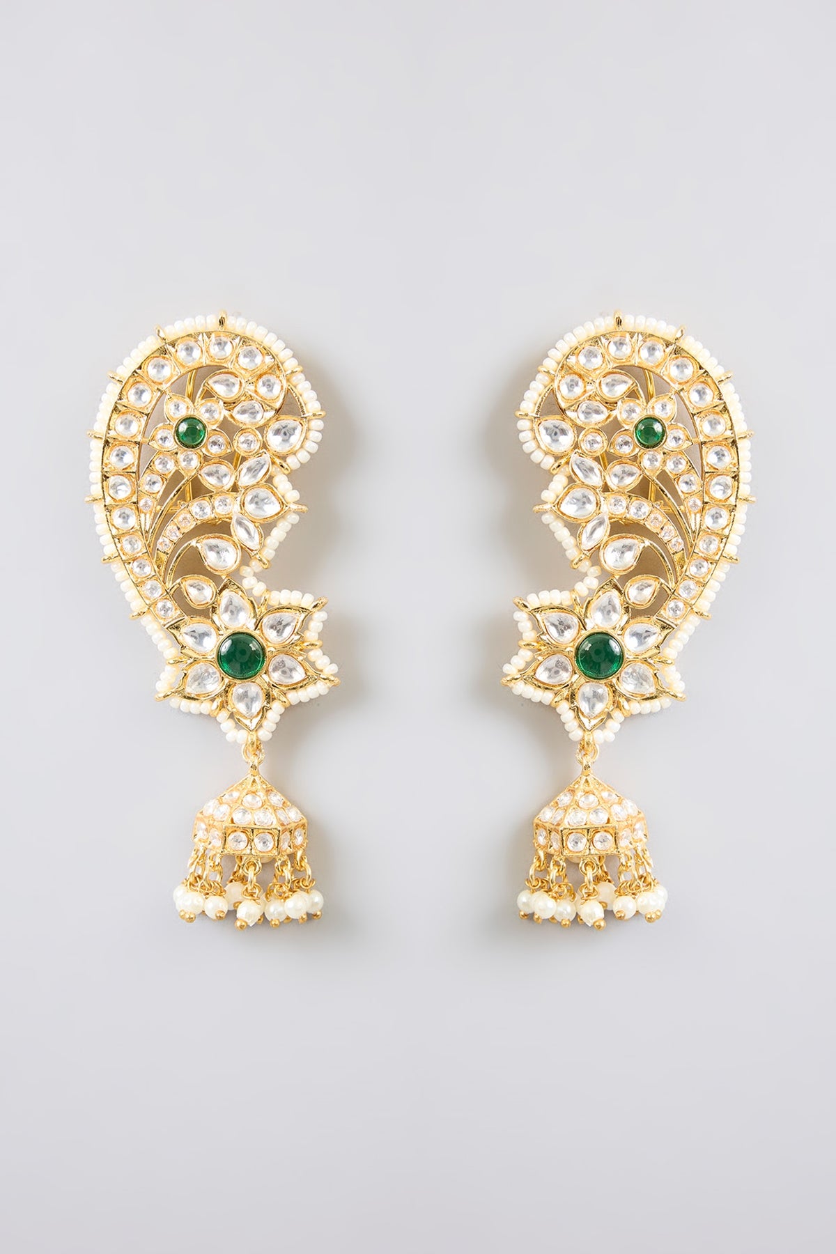 Gold Finish Kundan Polki Dangler Earrings