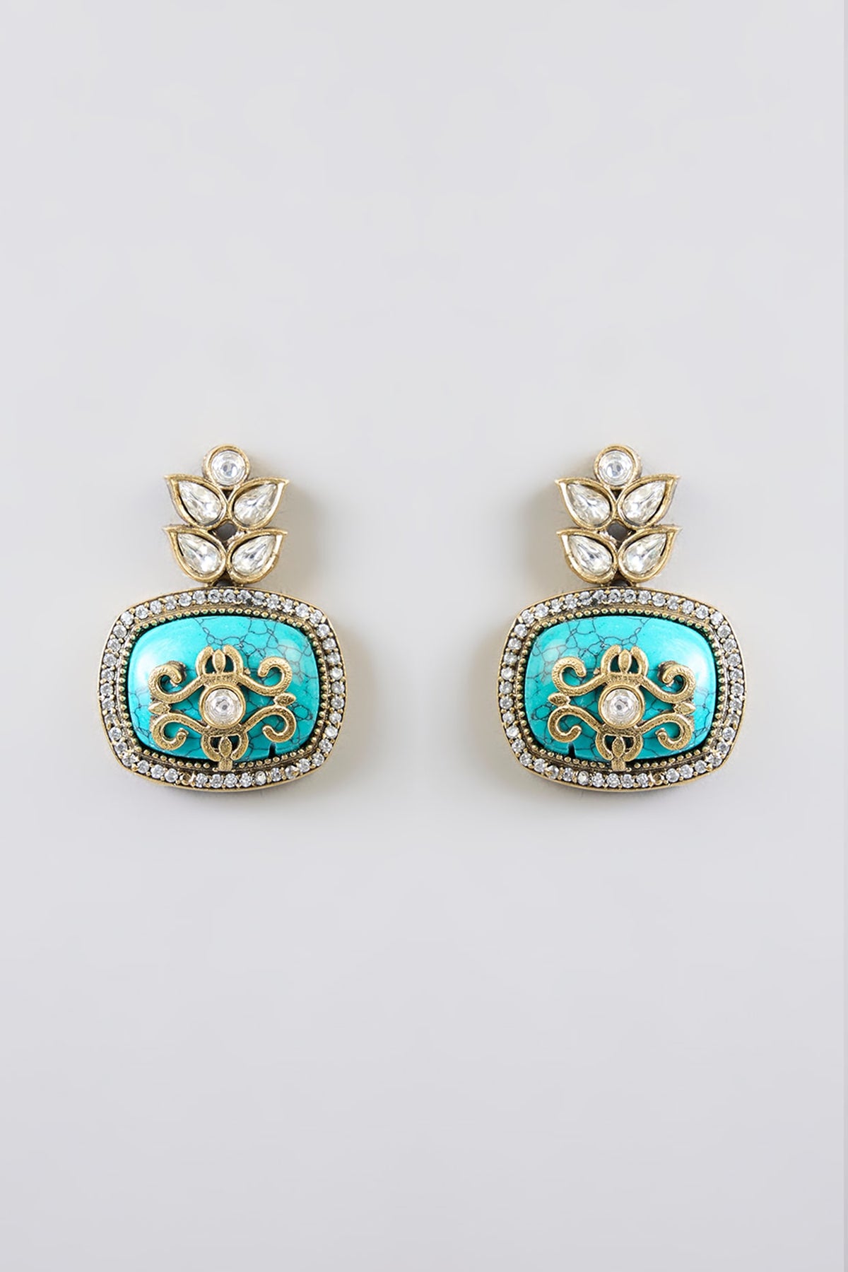 Gold Finish Kundan Polki & Blue Carved Stone Choker Necklace Set