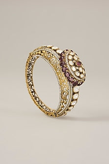 Gold Plated Kundan Polki & Purple Stone Pacheli Bangle
