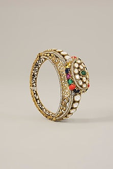 Gold Plated Kundan Polki & Multi-Colored Stone Pacheli Bangle