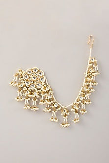 Gold Finish Kundan Polki & Pearl Dangler Earrings