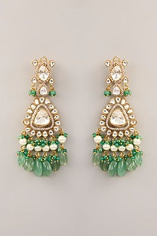 Gold Finish Kundan Polki & Emerald Beaded Choker Necklace Set