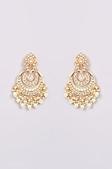 Gold Finish Kundan Polki Chandbali Earrings