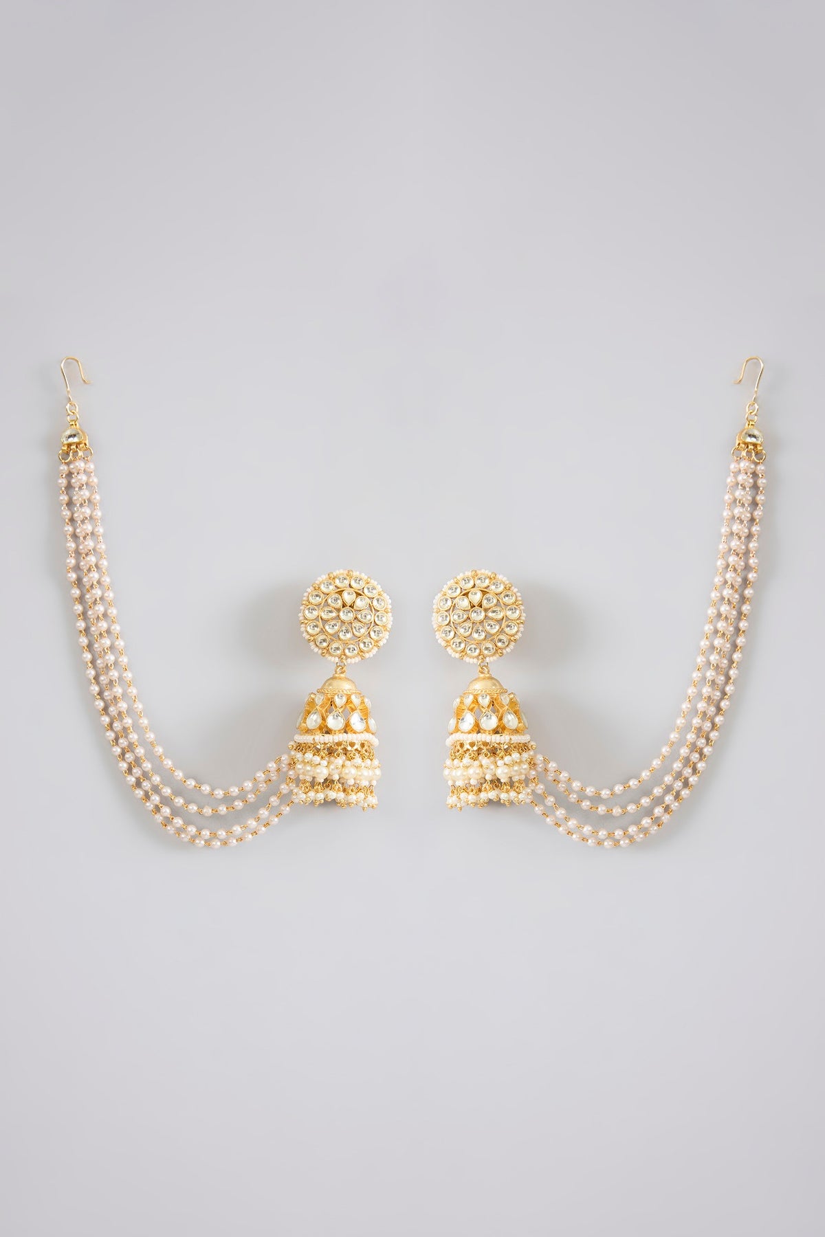 Gold Finish Jadau Pachi Kundan Polki & Pearl Dangler Earrings
