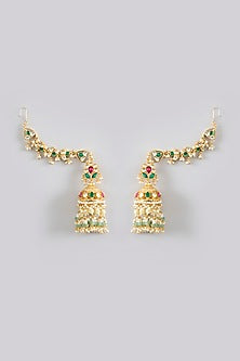 Gold Finish Jadau Pachi Kundan Polki & Pearl Dangler Earrings
