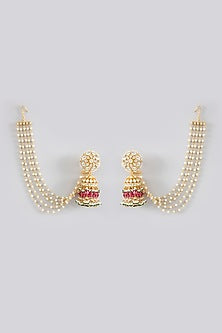 Gold Finish Jadau Pachi Kundan Polki & Pearl Dangler Earrings