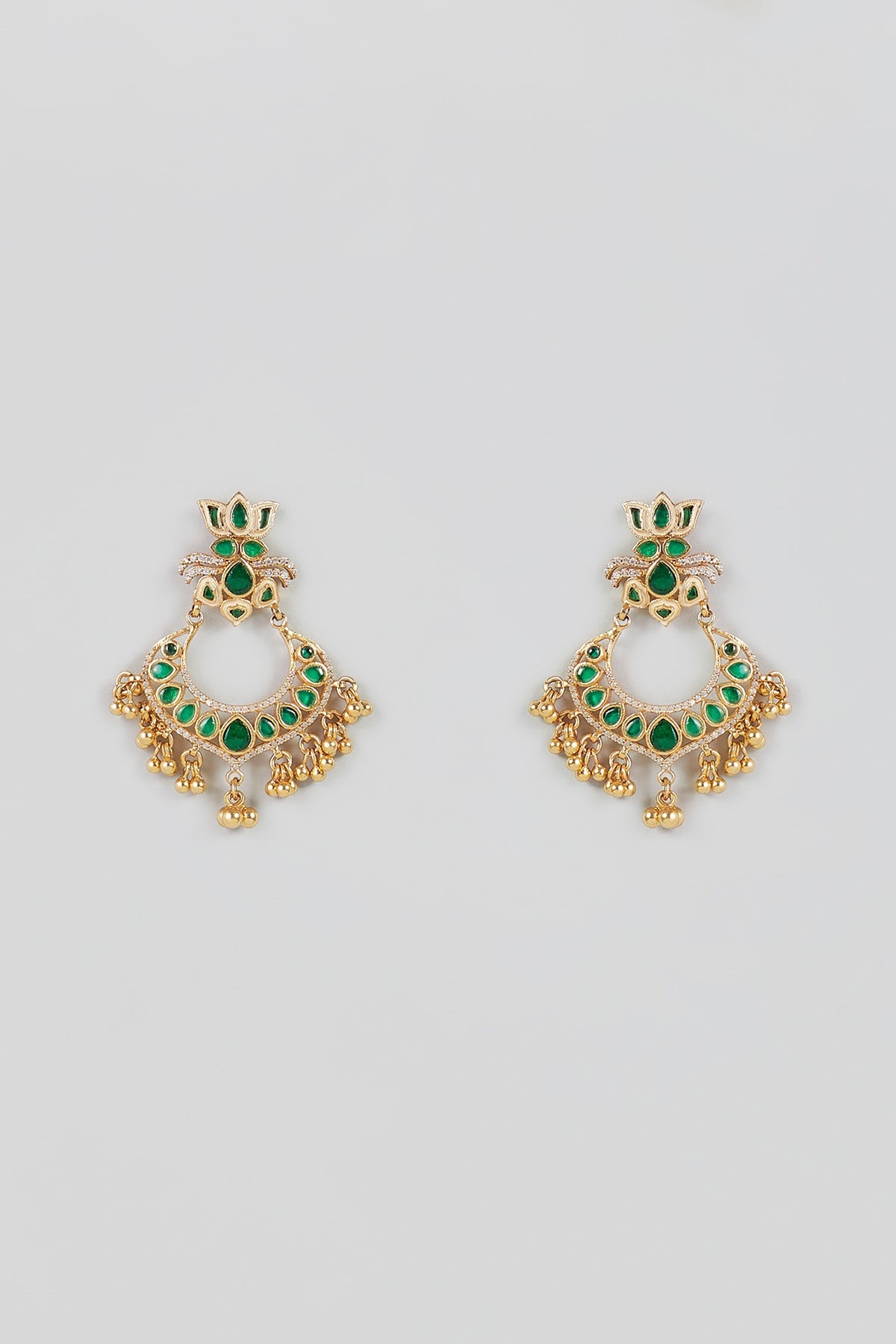 Gold Finish Green Onyx Dangler Earrings In Sterling Silver