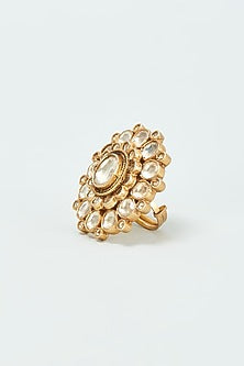 Gold Finish Kundan Polki Ring In Sterling Silver