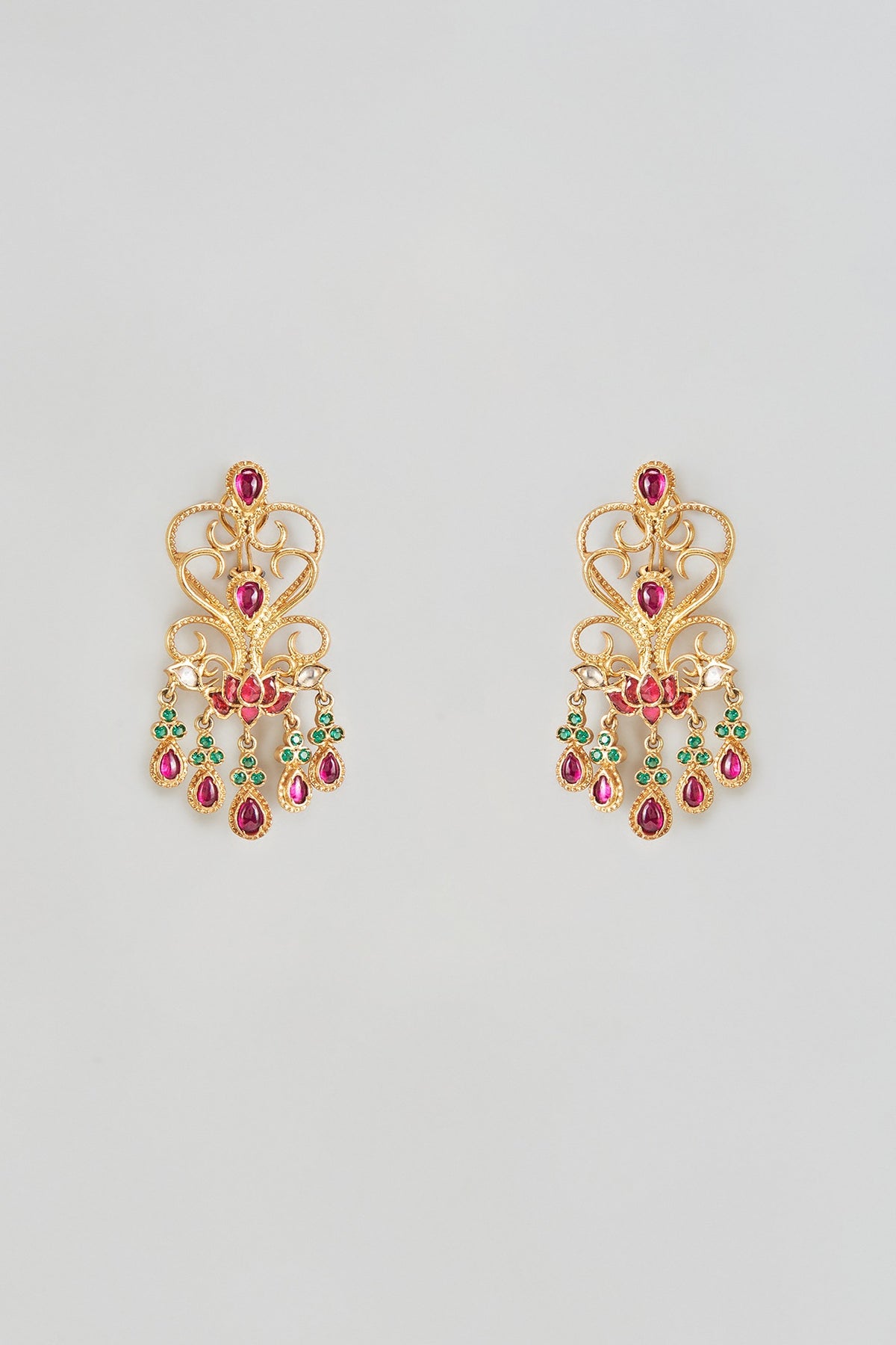 Gold Finish Kundan & Onyx Dangler Earrings In Sterling Silver