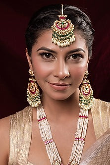 Gold Finish Kundan Polki Long Necklace Set
