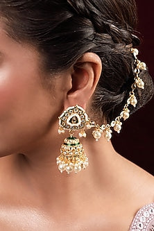 Gold Finish Kundan Polki Jhumka Earrings