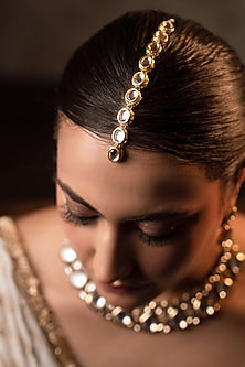 Gold Finish Kundan Polki Maangtikka