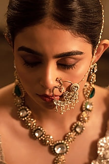 Gold Finish Kundan Polki Nose Ring