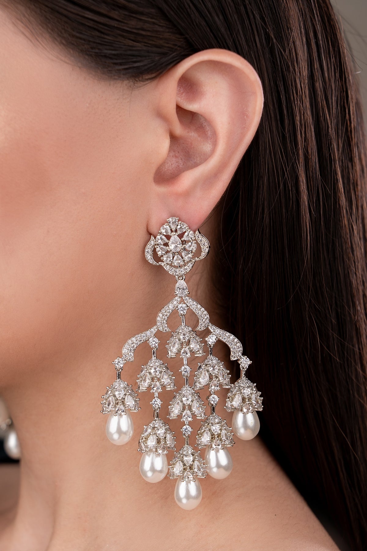 White Finish Zircon Dangler Earrings