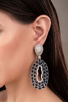 White Finish Zircon & Blue Stone Dangler Earrings