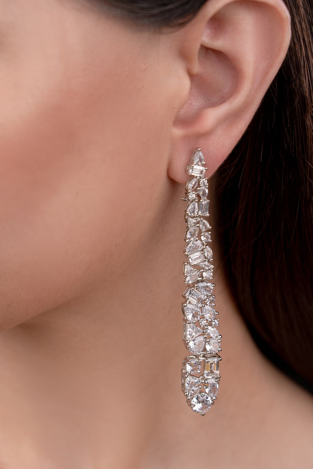 White Finish Zircon Dangler Earrings