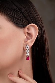 White Finish Zircon & Ruby Choker Necklace Set