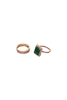 14Kt Yellow Gold Diamond & Green Semi-Precious Stone Ring