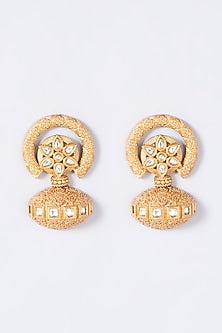 Gold Finish Kundan Polki Dangler Earrings
