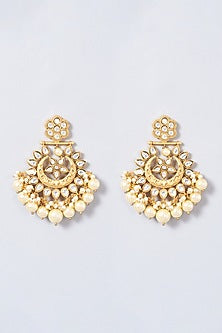 Gold Finish Kundan Polki Chandbali Earrings