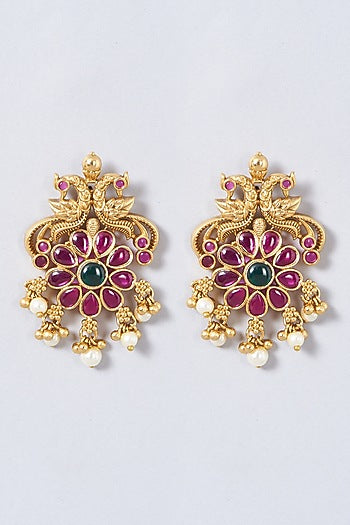 Gold Finish Ruby Stone Dangler Earrings