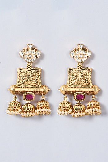Gold Finish Pearl Dangler Earrings