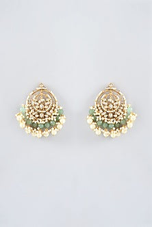 Gold Finish Kundan Polki & Pearl Chandbali Earrings